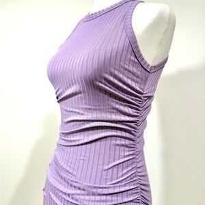 Lilac Ruched Bodycon Dress XS | Ribbed Lavender Sculpting Mini